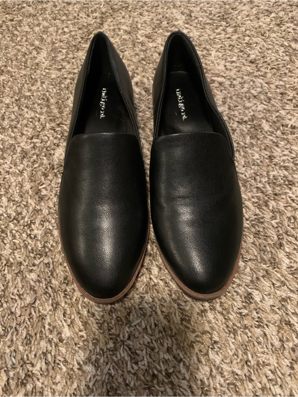 Indigo Black Leather Slip-On Flats